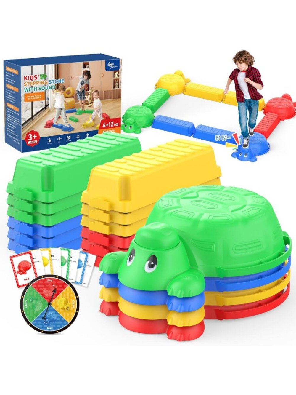 16 Pcs Kids Balance Beam & Stepping Stones Set - Turtle Shapes, Sound, Color